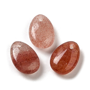 Natural Strawberry Quartz Teardrop Charms, for Pendant Necklace Making, 14x10x6mm, Hole: 1mm