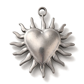 304 Stainless Steel Pendants, Heart Charm, Antique Silver, 27x24x3.8mm, Hole: 2mm