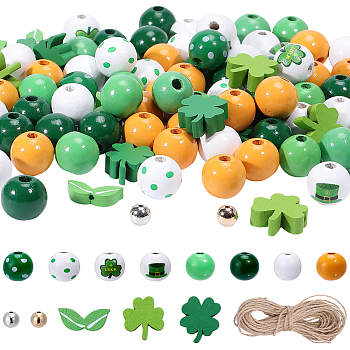 St. Patrick's Day DIY Jewelry Making Kits, including Jute Cord, Wood & CCB Plastic Beads, Mixed Color, 2mm