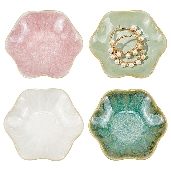 WADORN 4Pcs 4 Colors Lotus Leaf Shape Ceramic Dipping Dish, Snack Serving Dish, Flambed Glazed, Mixed Color, 110x100x23mm, 4 colors, 1pc/color, 4pcs.