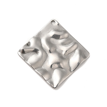 304 Stainless Steel Pendants, Textured Rhombus, Stainless Steel Color, 33x33x2mm, Hole: 1.8mm