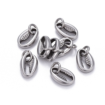 304 Stainless Steel Charms, with Jump Ring, Cowrie Shell, Stainless Steel Color, 11.5x7.7x3mm, Hole: 3.5mm