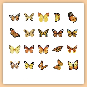 40Pcs 20 Styles Waterproof PET Butterfly Sticker Labels, Self-adhesion, for Suitcase, Skateboard, Refrigerator, Helmet, Mobile Phone Shell, Goldenrod, 60~90mm, 2pcs/style