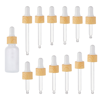 12 Sets 6 styles Straight Tip Glass Eye Droppers, with Rubber Extrusion Head and Wood Grain Pattern Plastic Dust Cap, for Refillable Dropper Bottles, Clear, 2 sets/style