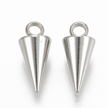 201 Stainless Steel Pendants, Cone, Stainless Steel Color, 13.5x6mm, Hole: 2mm
