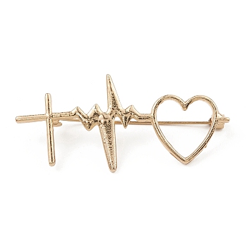 Alloy Brooch Pin for Clothes Backpack, Heartbeat, Golden, 27.5x59.5x10mm