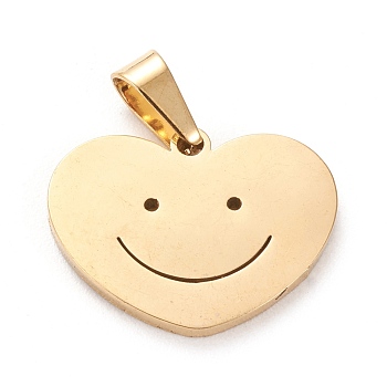 304 Stainless Steel Pendants, Laser Cut, Heart with Smiles, Golden, 14x18x1.2mm, Hole: 5x3mm