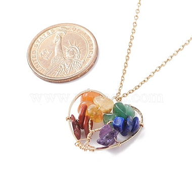 Natural Gemstone Chips Heart with Tree of Life Pendant Necklace(NJEW-JN03868-02)-7
