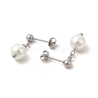Glass Pearl Tassel Dangle Stud Earrings(EJEW-P219-10P)-2