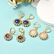 Wire Wrap Natural Mixed Stone Beads Flat Round Charm Hoop Earrings(EJEW-JE04683)-3