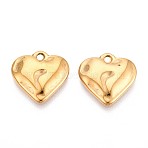 304 Stainless Steel Pendants, Heart Charm, Ion Plating(IP), Real 18K Gold Plated, 16x16x3mm, Hole: 1.6mm(STAS-T065-24A-G)