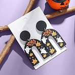 Arch with Ghost Pattern Acrylic Dangle Stud Earrings, Platinum, Black, 50x30mm(FS-WG2B12F-01)