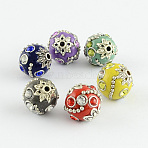 Handmade Indonesia Beads, with Alloy Cores, Round, Antique Silver, Mixed Color, 15x14x14mm, Hole: 2mm(X-IPDL-Q010-36M)