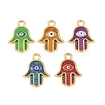 304 Stainless Steel Pendants, with Enamel, Hamsa Hand with Evil Eye Charms, Real 18K Gold Plated, Mixed Color, 23x18x2.5mm, Hole: 3mm(STAS-B132-04G)