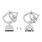 1Pc DIY Alloy Rhinestone Spring Gate Rings Keychains, Half Round, with Rhinestone, Platinum, 56mm(FIND-TA0008-54C-P)