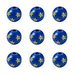 Natural Wooden Beads, DIY Jewelry Accessories, Round with Star Pattern, Blue, 5/8 inch(16mm), Hole: 4mm(WOOD-TAC0010-04A)