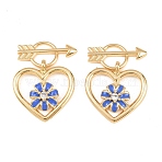Brass Micro Pave Clear Cubic Zirconia Pendants, with Enamel, Heart Charms, Golden, 28.5mm, Hole: 7.5mm(KK-H262-01B-G)