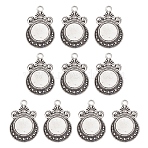 Tibetan Style Zine Alloy Pendant Cabochon Settings, Flat Round, Antique Silver, Tray: 12mm, 28x19x2mm, Hole: 2mm(PALLOY-YW0001-72AS)
