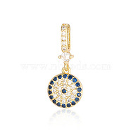 Brass Micro Pave Cubic Zirconia Pendants, Evil Eye Charms, Real 18K Gold Plated, 28x12x2.4mm(ZIRC-OY001-33-G)