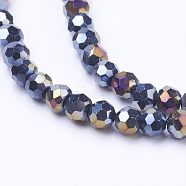Faceted Round AB Color Electroplate Glass Beads Strands, Black, 4mm, Hole: 1mm, about 98pcs/strand, 13.7 inch(X-EGLA-J042-4mm-AB01)