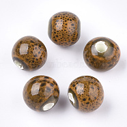 Handmade Porcelain Beads, Fancy Antique Glazed Porcelain, Round, Orange, 10.5~11x9.5mm, Hole: 2.5mm(PORC-Q262-01J)