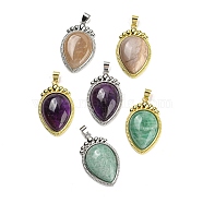 Natural Mixed Gemstone Pendants, Carrot Charms with Rack Plating Platinum & Golden Tone Brass Findings, Lead Free & Cadmium Free, 36.5x22.5x7~7.5mm, Hole: 4x6.5mm(G-F760-02B)