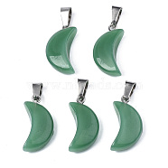 Spray Painted Glass Pendants, with Platinum Plated Brass Bails, Imitation Jade, Moon, Green, 21.5x10.5x6mm, Hole: 4mm(GLAA-N035-021-A01)