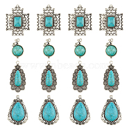 16Pcs 4 Styles Alloy Pendants, with Synthetic Turquoise, Cherry & Cross & Teardrop, Antique Silver, 30~49x18~35x6.5~8mm, Hole: 2~4mm, 4pcs/style(PALLOY-HY0002-02)