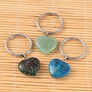 Heart Natural & Synthetic Mixed Gemstone Keychain, with 316 Surgical Stainless Steel Keychain Clasps, 48mm(KEYC-JKC00057)
