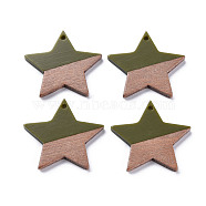 Opaque Resin & Walnut Wood Pendants, Two Tone, Star, Olive Drab, 26x28.5x3mm, Hole: 1.8mm(RESI-T035-39F)