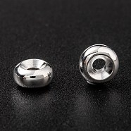 Brass Spacer Beads, Long-Lasting Plated, Flat Round, 925 Sterling Silver Plated, 6x3mm, Hole: 1.5mm(KK-H759-10F-S)