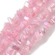 Spray Painted Glass Beads Strands, Chip, Pink, 2.5~6.5x3~10x4~12.5mm, Hole: 1mm, 33.86''(86cm)(GLAA-P062-C02)