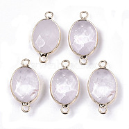 Natural Quartz Crystal Links Connectors, Rock Crystal, with Light Gold Tone Brass Findings, Oval, Faceted, 27.5x14.5x6mm, Hole: 2mm(G-N326-44H)