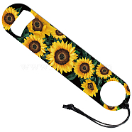 201 Stainless Steel Bottle Opener, with PU Leather Cord, Rectangle, Flower Pattern, 178x38x2mm(AJEW-WH0393-008)