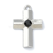 Rack Plating Alloy with Black Rhinestone Pendants, Cross, Platinum, 23x15x4mm, Hole: 1.8mm(FIND-Z051-04P-04)