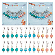 Round Stitch Markers, Natural Ocean White Jade & Brass Crochet Lobster Clasp Charms, Locking Stitch Marker with Wine Glass Charm Ring, Mixed Color, 3cm, 3 colors, 4pcs/color, 12pcs/set, 2 sets/box(HJEW-AB00283)