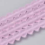 Transparent Glass Beads Strands, Frosted, Round, Pearl Pink, 10mm, Hole: 1.5mm, about 33pcs/strand, 12.9 inch(GLAA-Q064-05-10mm)