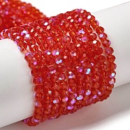 Electroplate Transparent Glass Beads Strands, Faceted, Round, Rainbow Plated, Red, 3mm, Hole: 0.8mm, about 164~166pcs/strand, 19.69~19.88 inch(50~50.5cm)(EGLA-A035-T3mm-L01)