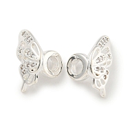 Brass Cubic Zirconia Beads, Long-Lasting Plated, Lead Free & Cadmium Free, Butterfly, Silver, 15x8x9mm, Hole: 3mm(KKB-L215-023S)