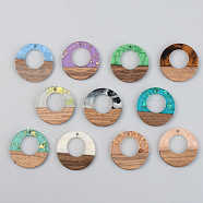 Resin & Walnut Wood Pendants, Ring, Mixed Color, 28x3mm, Hole: 2mm(RESI-S389-036A)