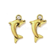 Tibetan Style Alloy Pendants, Cadmium Free & Lead Free, Fish Charms, Antique Golden, 18x10x2.5mm, Hole: 2mm, about 1439pcs/1000g(FIND-M047-09AG)