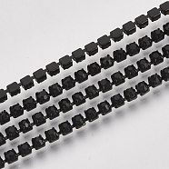 Electrophoresis Iron Rhinestone Strass Chains, Rhinestone Cup Chains, with Spool, Jet, SS12, 3~3.2mm, about 10yards/roll(CHC-Q009-SS12-B01)