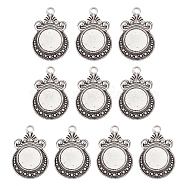 Tibetan Style Zine Alloy Pendant Cabochon Settings, Flat Round, Antique Silver, Tray: 12mm, 28x19x2mm, Hole: 2mm(PALLOY-YW0001-72AS)