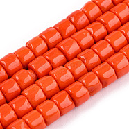 Opaque Solid Glass Bead Strands, Column, Orange Red, 5~5.5x4~4.5mm, Hole: 1.4mm, about 95~99pcs/strand, 15.28 inch~39.3 inch(38.8~39.3cm)(GLAA-N047-09-F02)