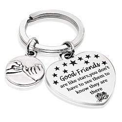 Stainless Steel Heart Lettering Pendants Keychain, for Good Friend Graduation Gift Celebration, Stainless Steel Color, 5.2cm(HEAR-PW0001-154)