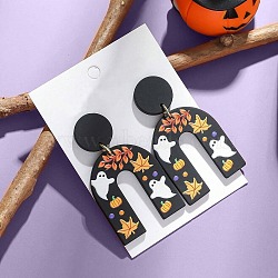 Arch with Ghost Pattern Acrylic Dangle Stud Earrings, Platinum, Black, 50x30mm(FS-WG2B12F-01)