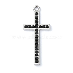 Rack Plating Alloy with Black Rhinestone Pendants, Cross, Platinum, 33x15x2mm, Hole: 1.8mm(FIND-Z051-04P-02)