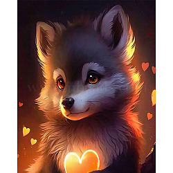Cartoon Wolf & Heart Pattern DIY Diamond Painting Kit, Including Resin Rhinestones Bag, Diamond Sticky Pen, Tray Plate and Glue Clay, Colorful, 400x300mm(WOLF-PW0001-71)