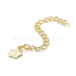 Rack Plating Brass Curb Chain Extender, End Chains with Flower Drop, Real 18K Gold Plated, 61mm(KK-Q807-15G)