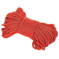 3-Ply Polyester Cords, Twisted Rope, with Black Cotton Cords Inside, for DIY Gift Bagd Rope Handle Making, Red, 6mm, about 25m/bundle(OCOR-WH0030-90A)